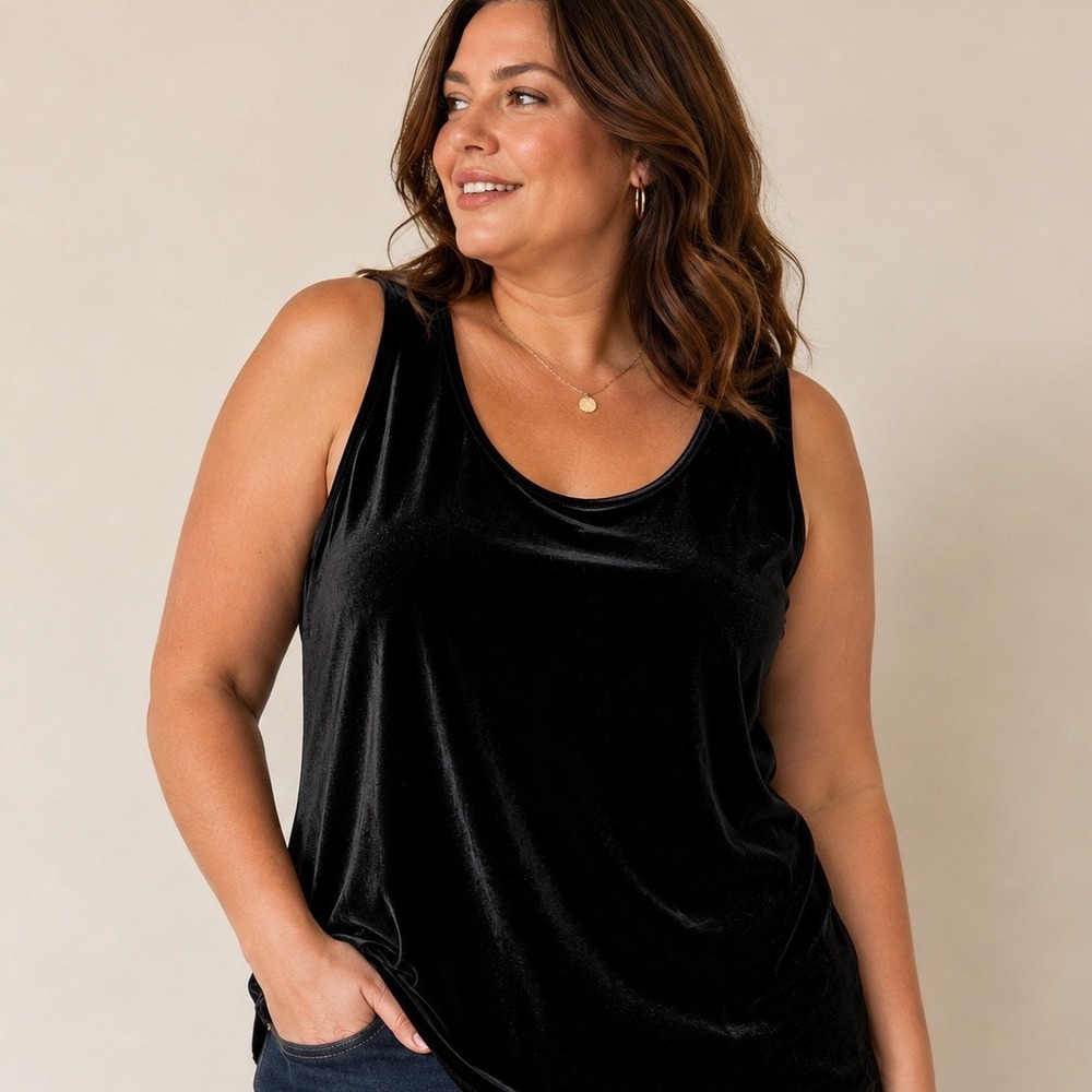 Maggie Sweet Black Velvet Tank Top‎ Women's Large